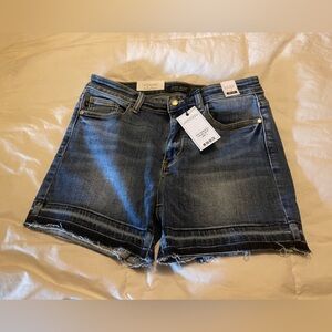 Judy Blue Dark Wash Released Hem Denim Shorts